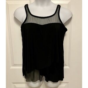 Women's Miraclesuit Tankini Top Mirage Sz 16 Black Sheer Mesh Layered Swimsuit